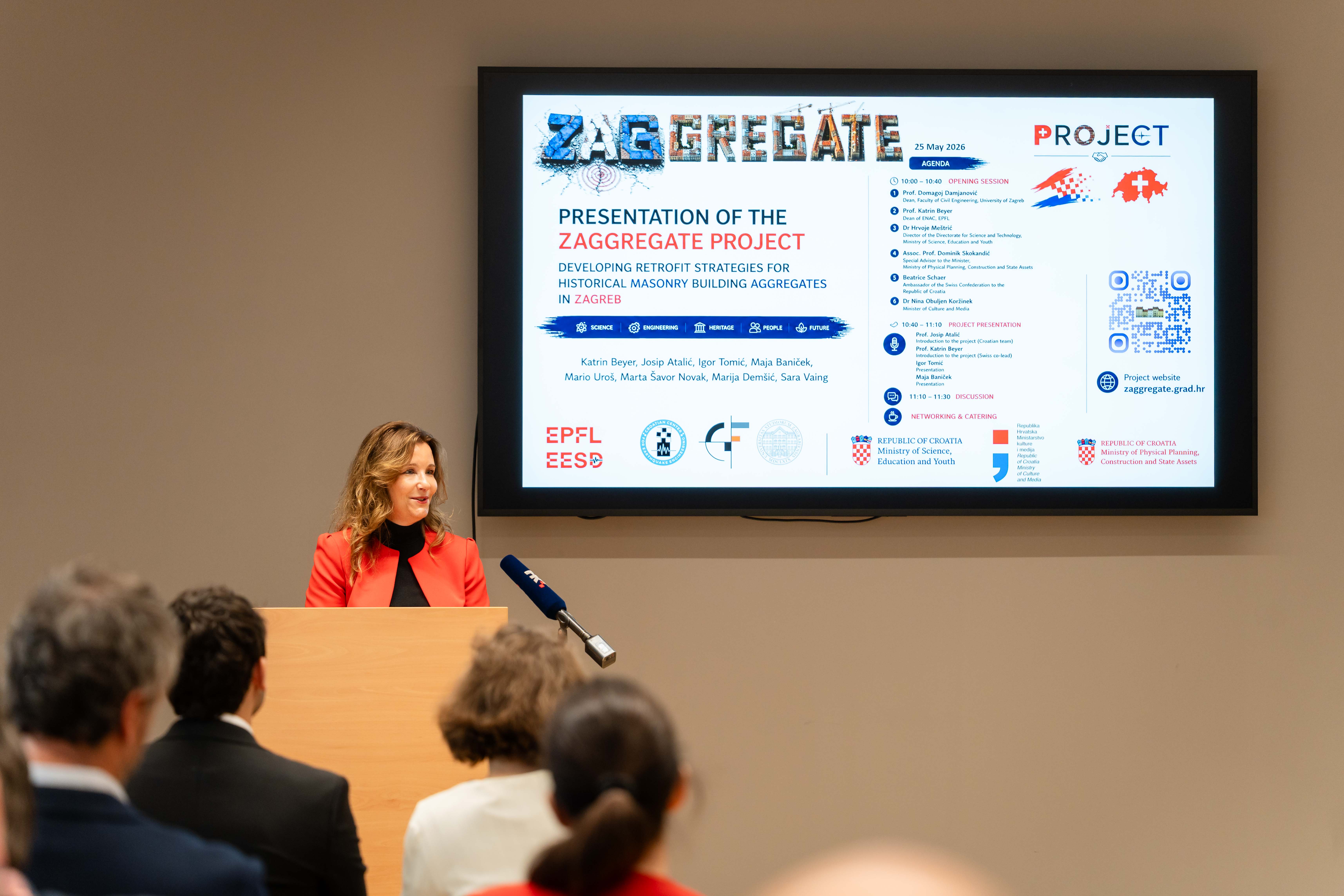 Ambassador Beatrice Schaer delivering an opening address